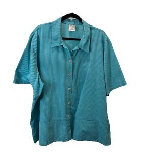 Allison Daley Teal Blue Striped Shell Button Up Top Preppy Beachy Women Size 24W